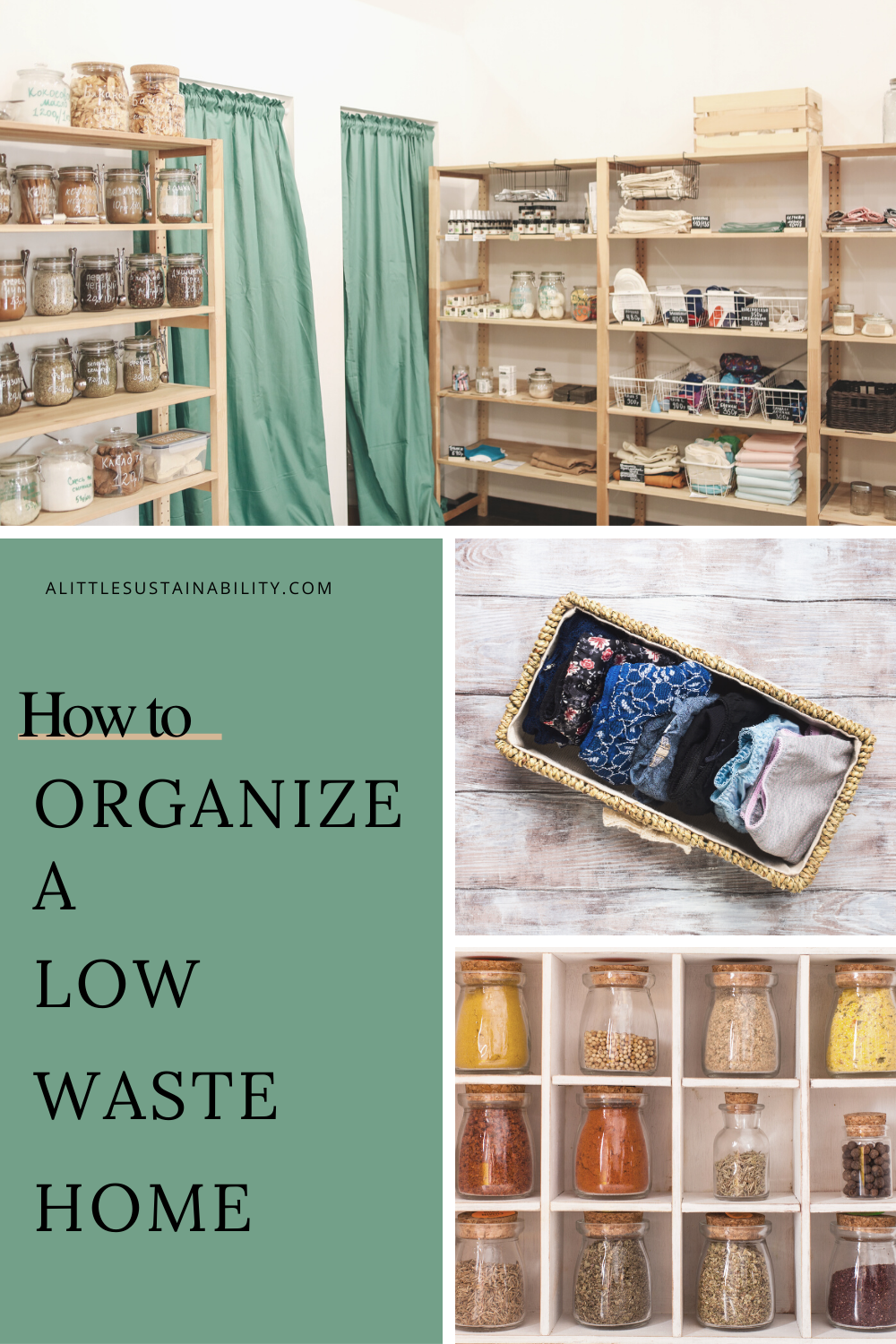 Organizing a low waste home may look different than organizing a normal home. A low waste home is more likely filled with reusable cloths, fresh produce, and bulk items. We can organize our home in a low waste and sustainable way. www.alittlesustainability.com